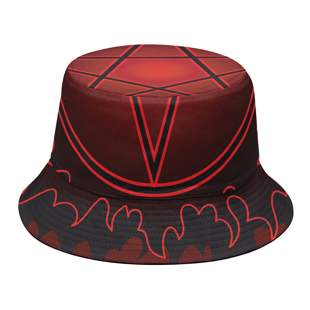 Black And Red Satanic Pentagram Print Bucket Hat