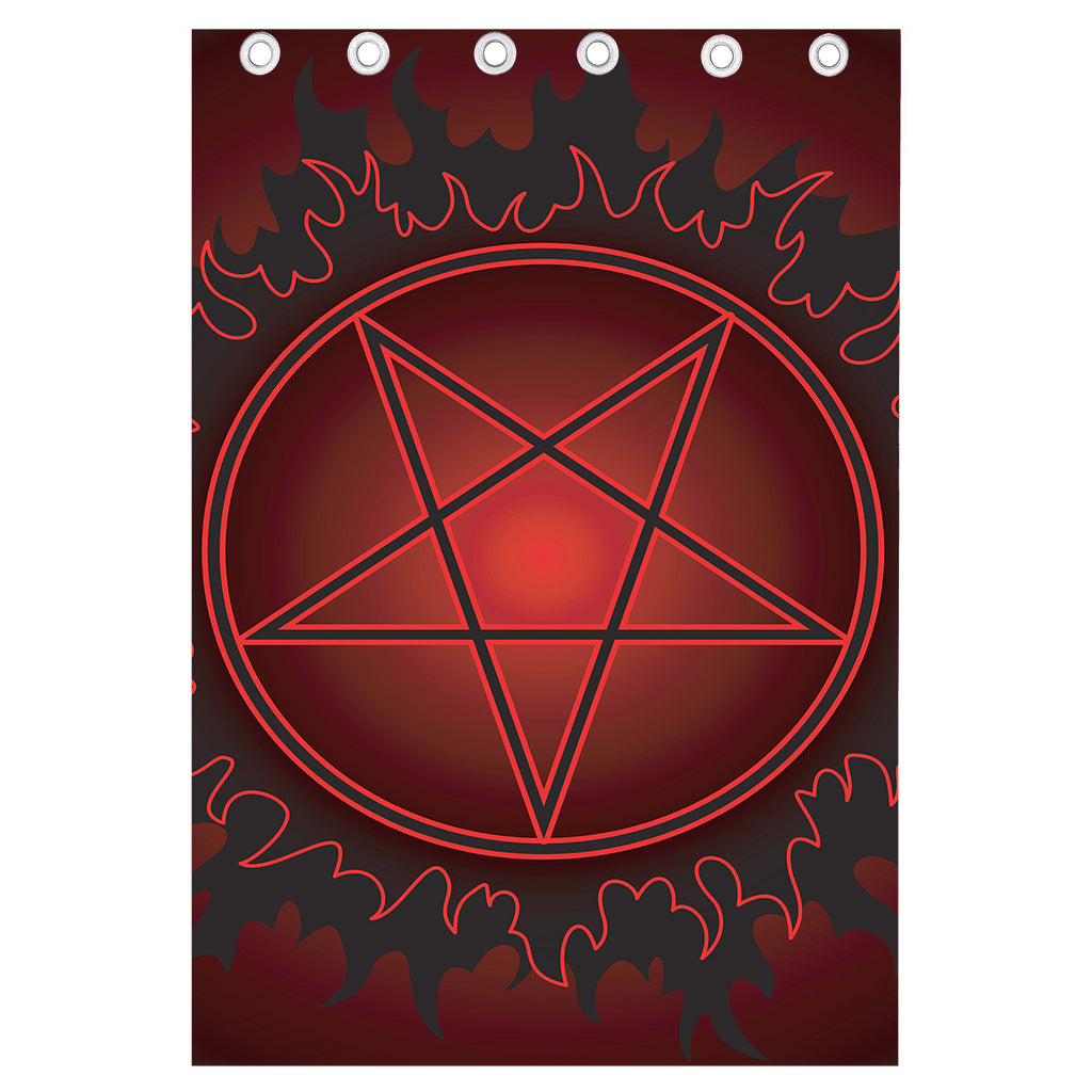 Black And Red Satanic Pentagram Print Curtain