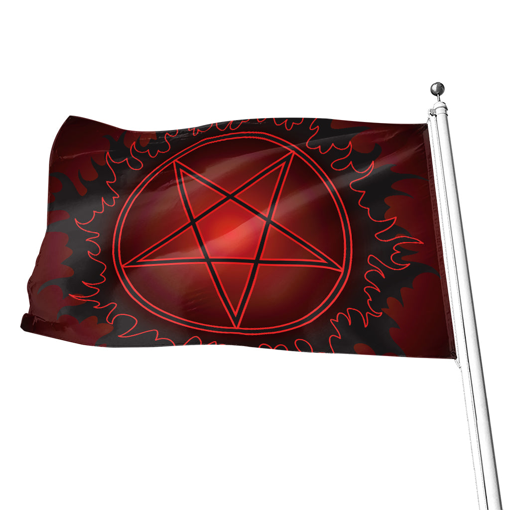 Black And Red Satanic Pentagram Print Flag