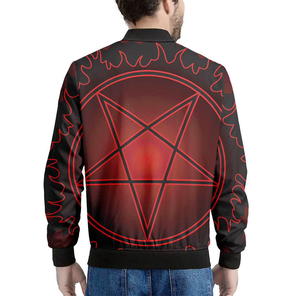 Black And Red Satanic Pentagram Print Men's Bomber Jacket