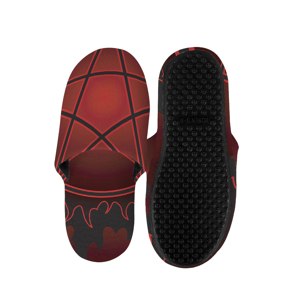 Black And Red Satanic Pentagram Print Slippers