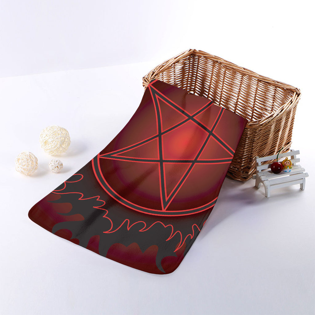Black And Red Satanic Pentagram Print Towel