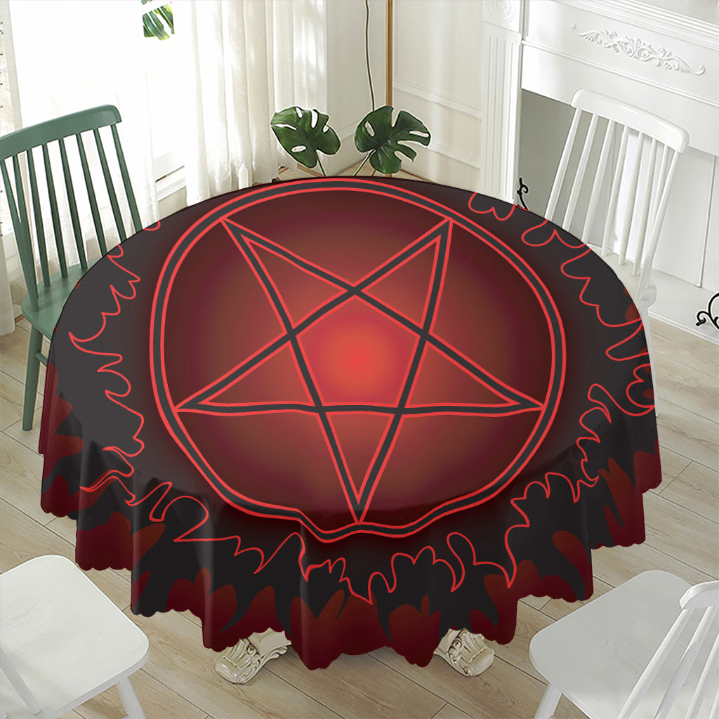 Black And Red Satanic Pentagram Print Waterproof Round Tablecloth