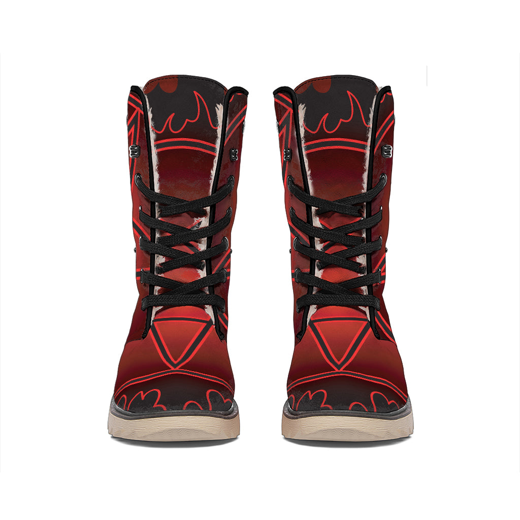 Black And Red Satanic Pentagram Print Winter Boots