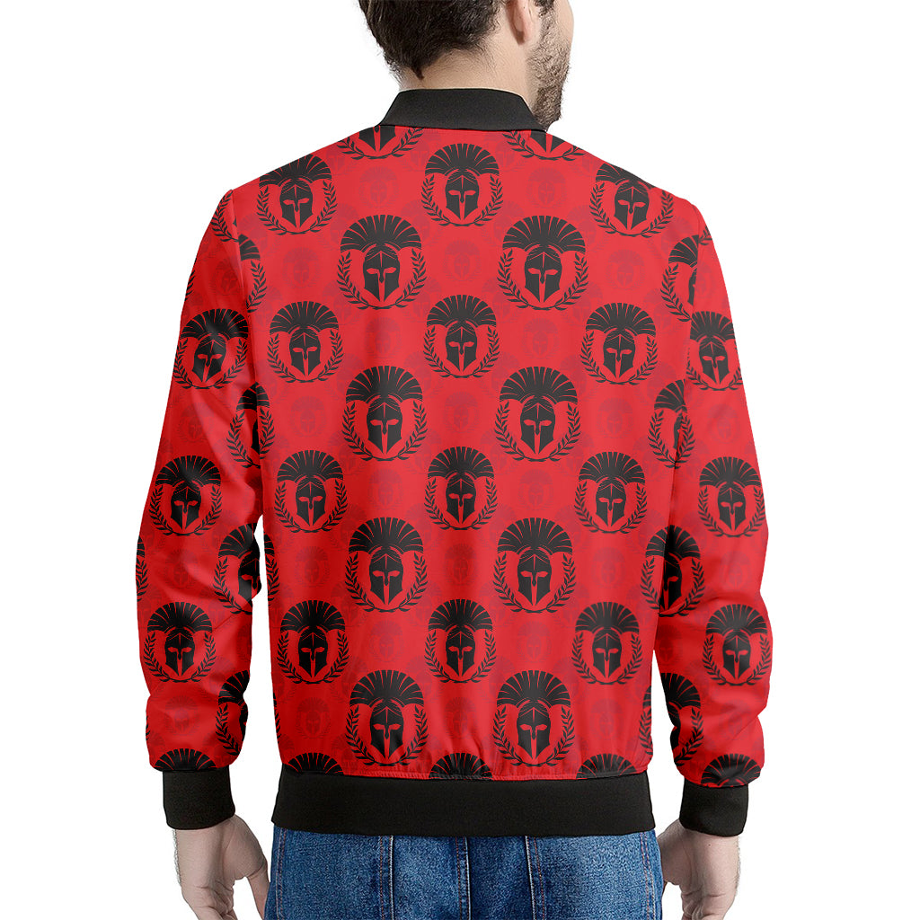 Black And Red Spartan Pattern Print Men's Bomber Jacket