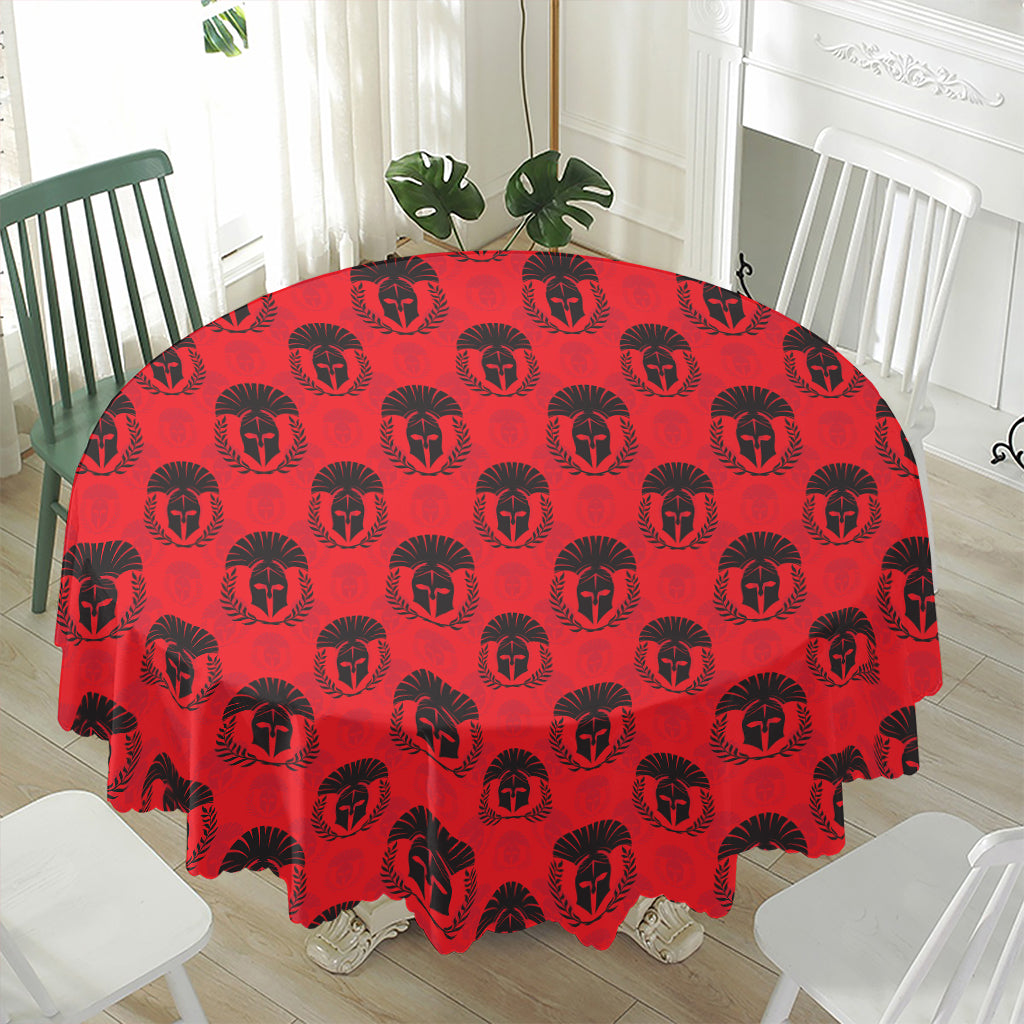 Black And Red Spartan Pattern Print Waterproof Round Tablecloth