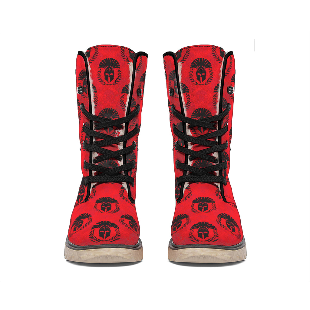 Black And Red Spartan Pattern Print Winter Boots