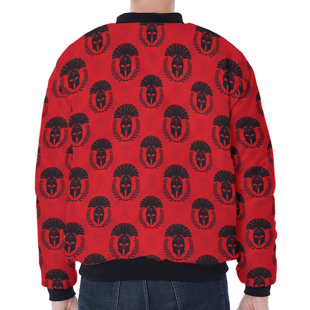 Black And Red Spartan Pattern Print Zip Sleeve Bomber Jacket