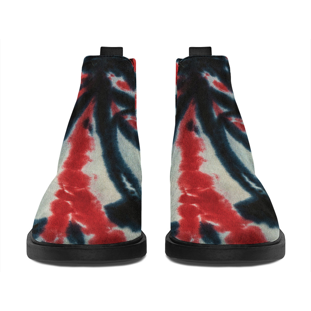Black And Red Spider Tie Dye Print Flat Ankle Boots