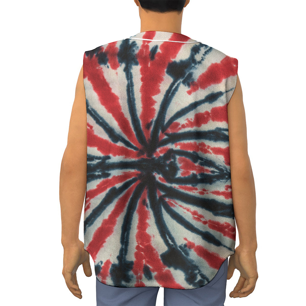 Black And Red Spider Tie Dye Print Sleeveless Baseball Jersey