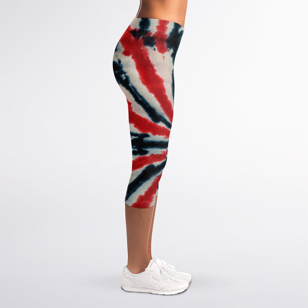 Black And Red Spider Tie Dye Print Women's Capri Leggings