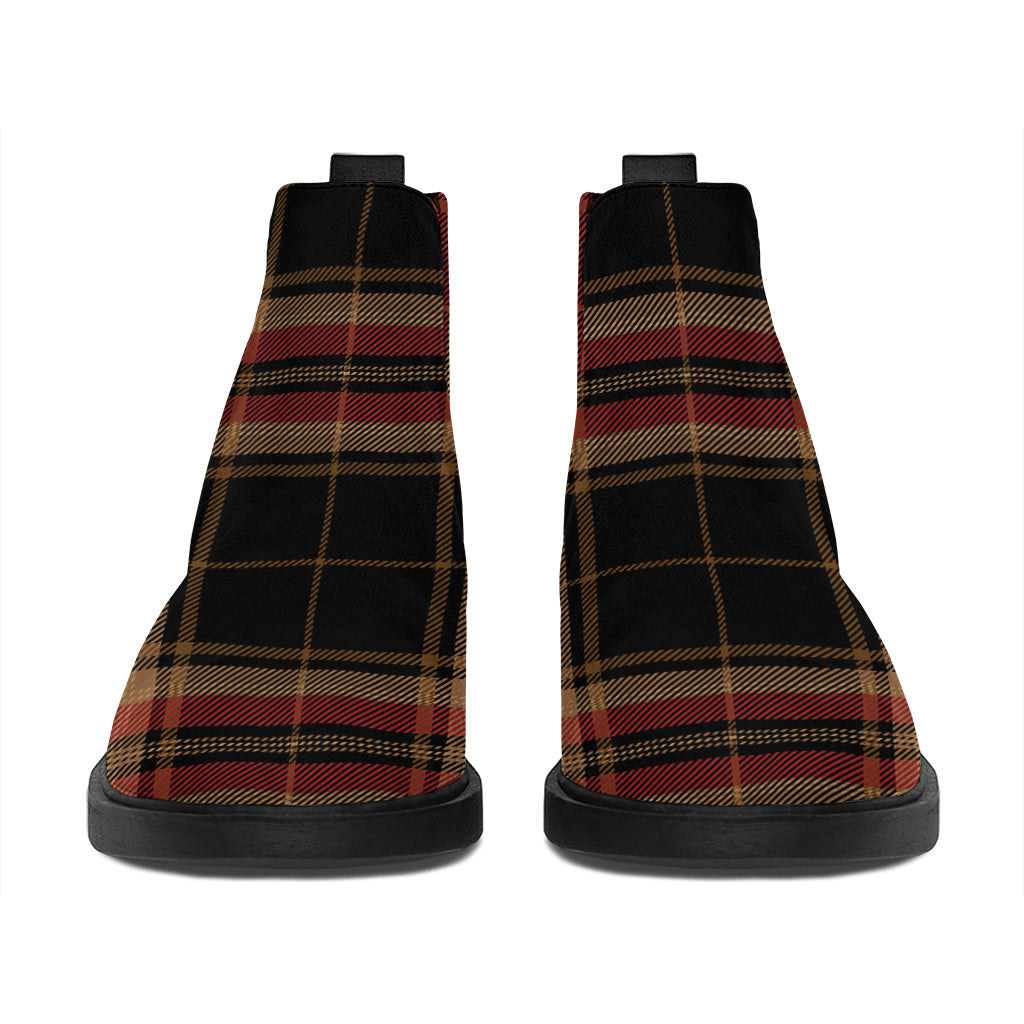 Black And Red Stewart Tartan Print Flat Ankle Boots
