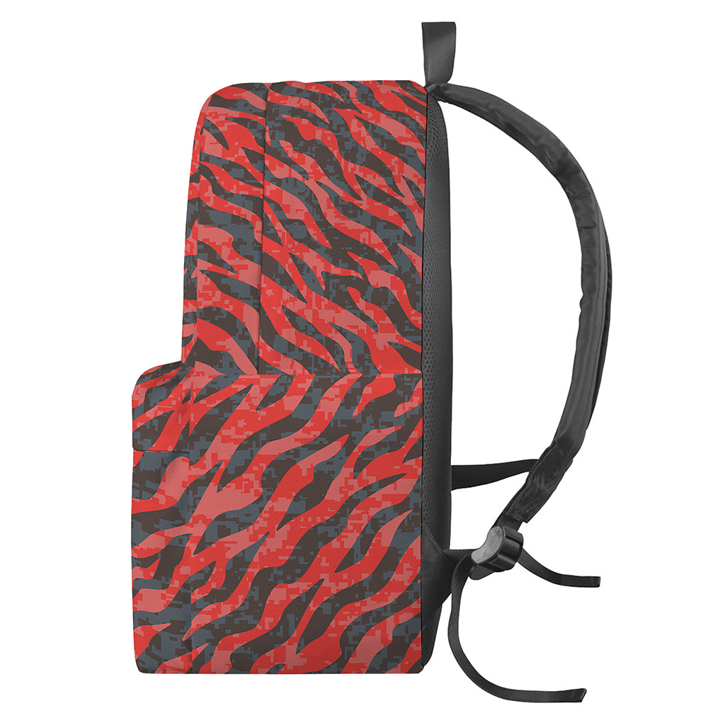 Black And Red Tiger Stripe Camo Print Backpack