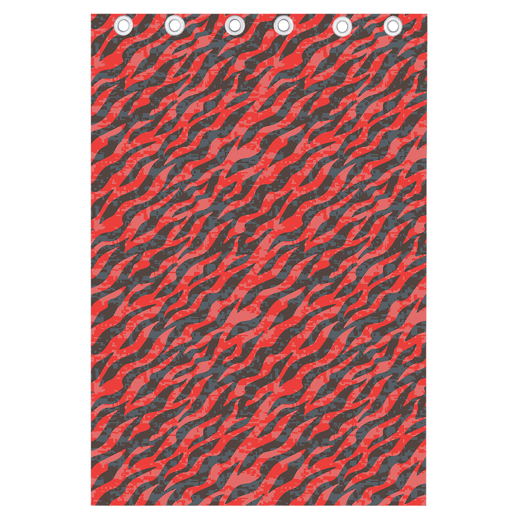 Black And Red Tiger Stripe Camo Print Curtain