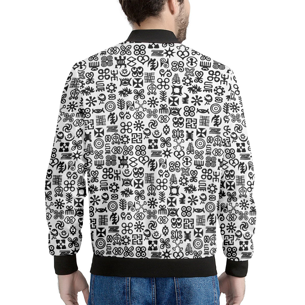 Black And White Adinkra Tribe Symbols Men's Bomber Jacket