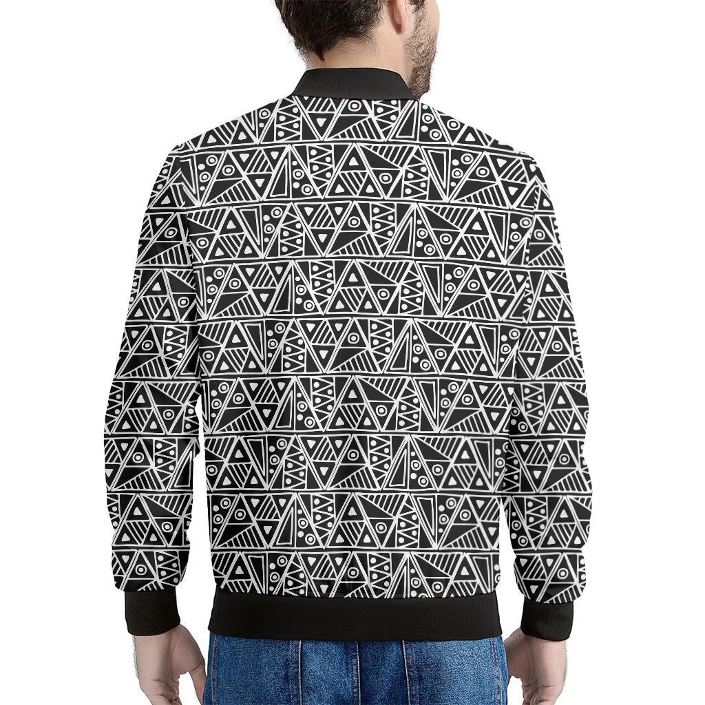 Black And White African Ethnic Print Men's Bomber Jacket