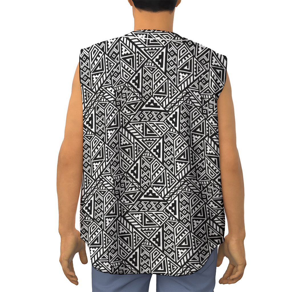Black And White African Inspired Print Sleeveless Baseball Jersey