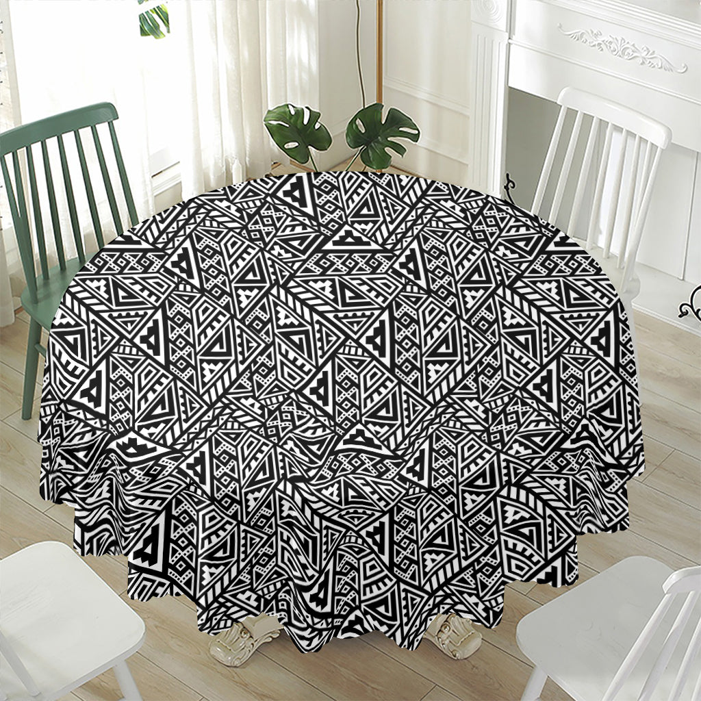 Black And White African Inspired Print Waterproof Round Tablecloth