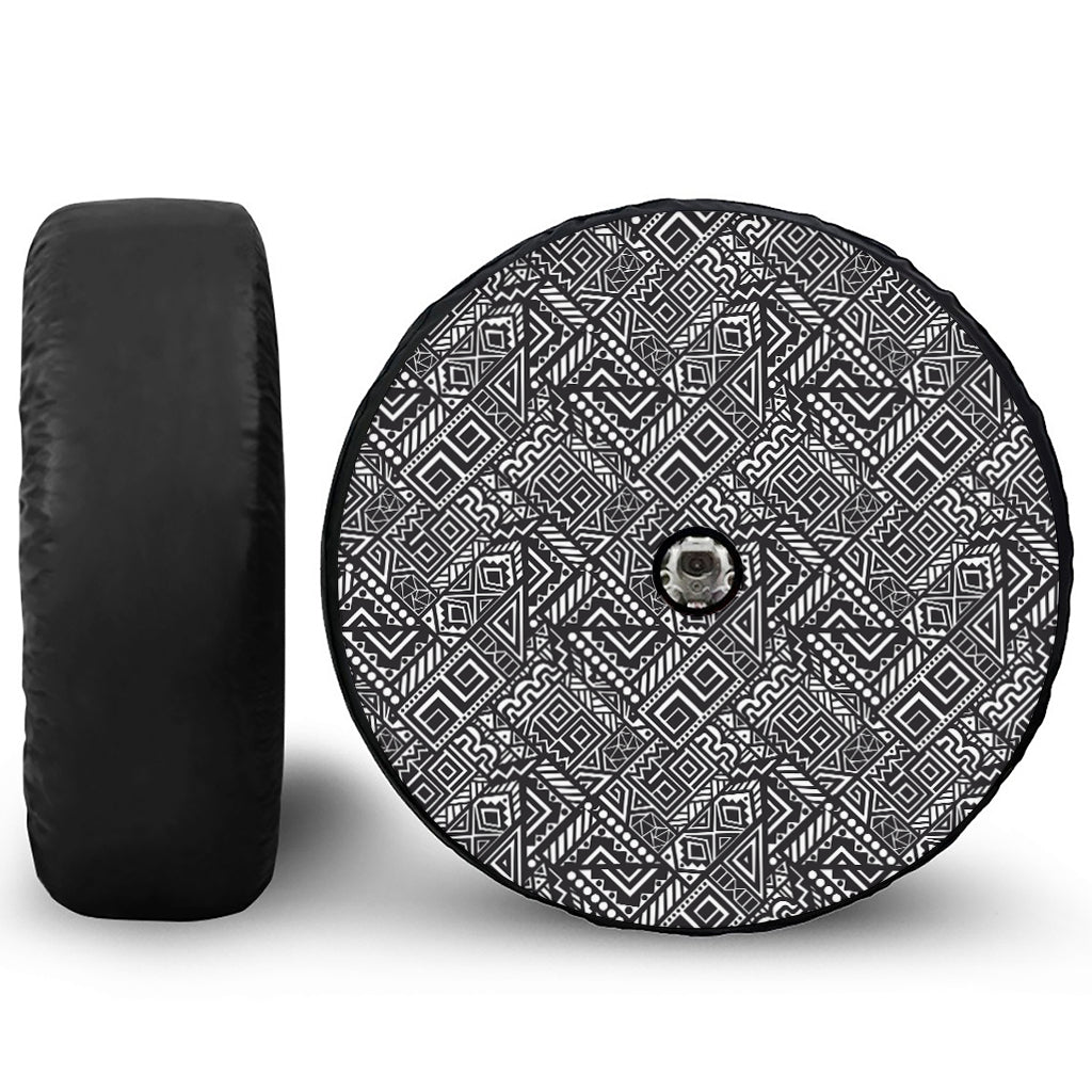 Black And White African Tribal Print Tire Cover With Camera Hole