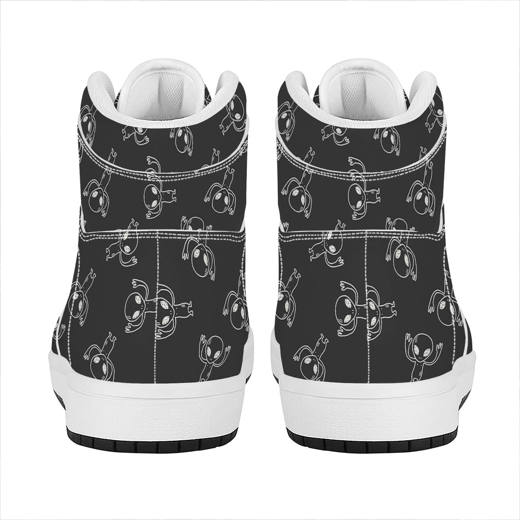 Black And White Alien Print High Top Leather Sneakers
