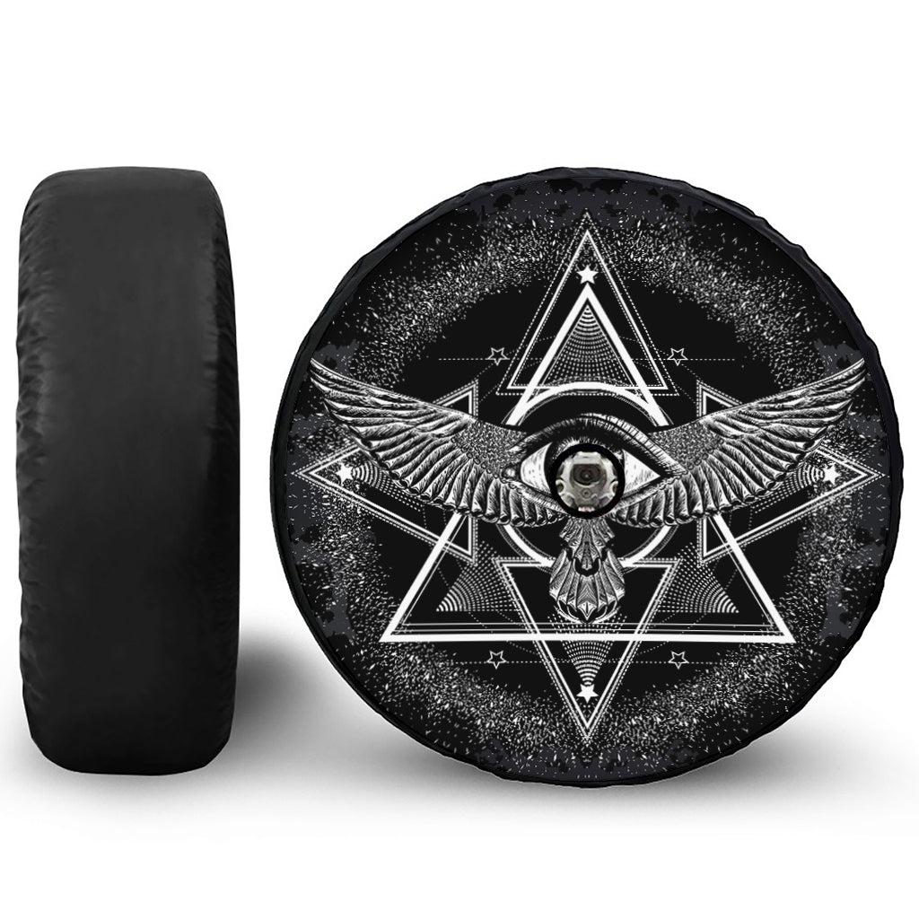 Black And White All Seeing Eye Print Tire Cover With Camera Hole