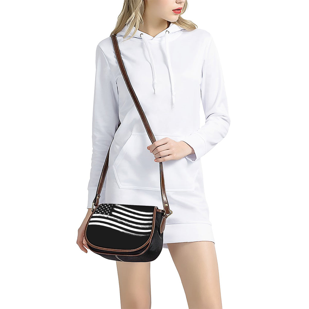 Black And White American Flag Print Saddle Bag
