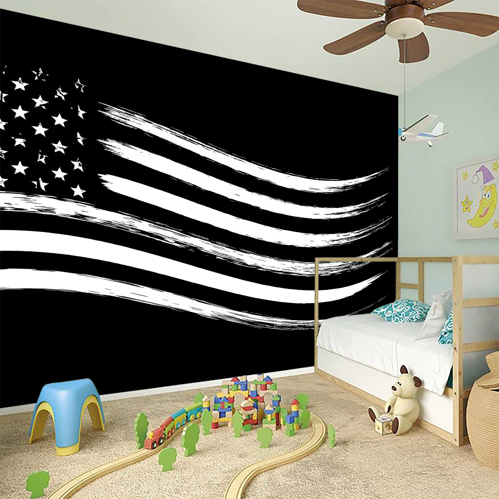 Black And White American Flag Print Wall Sticker