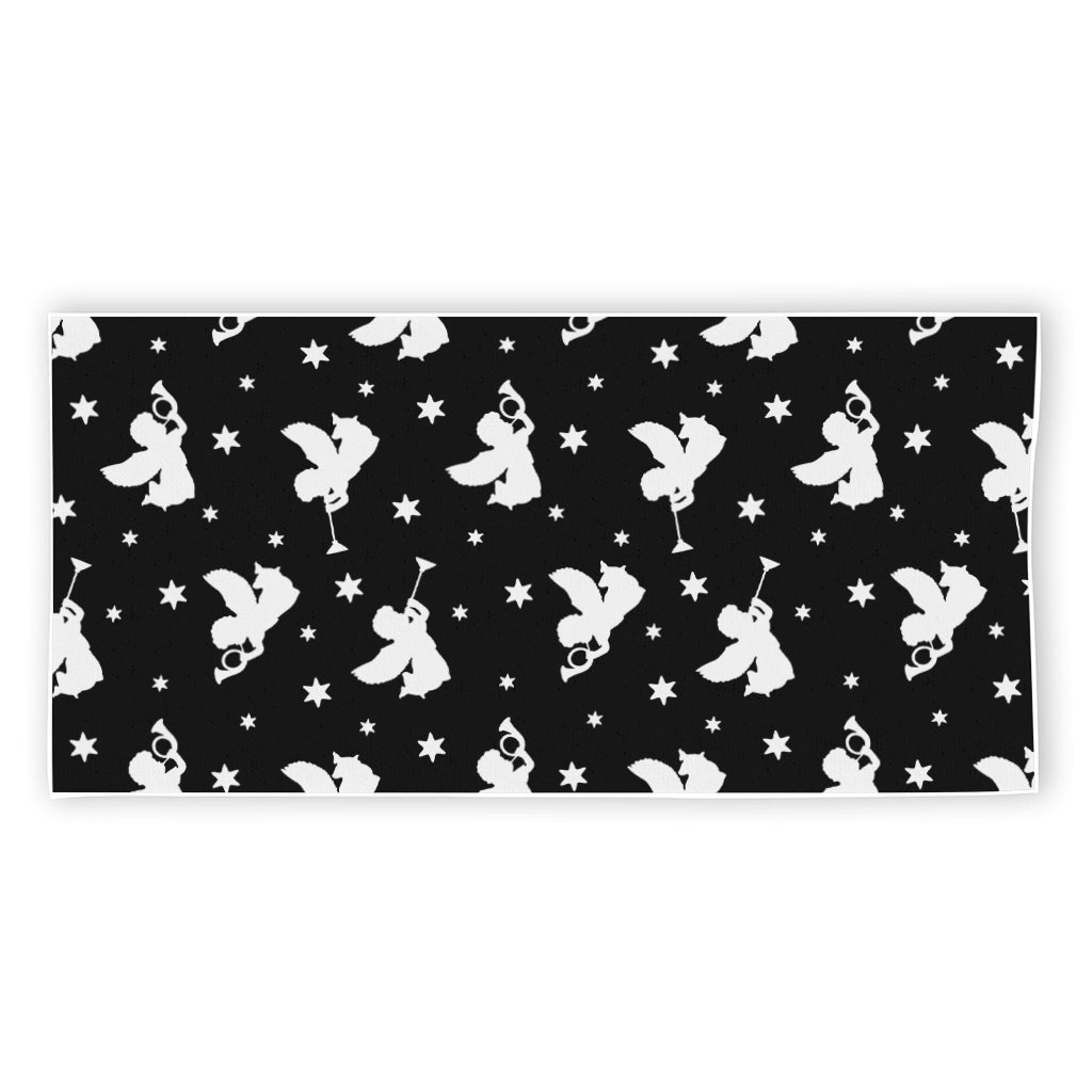 Black And White Angel Pattern Print Beach Towel