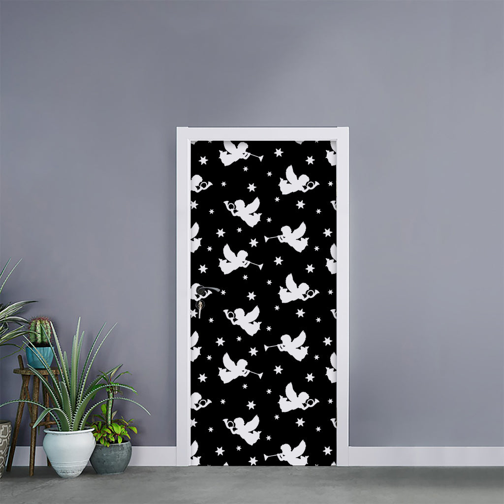 Black And White Angel Pattern Print Door Sticker