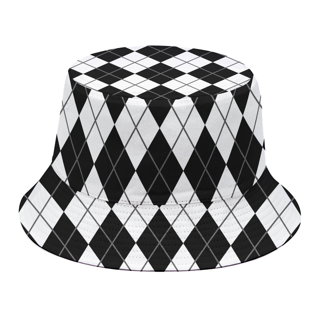 Black And White Argyle Pattern Print Bucket Hat