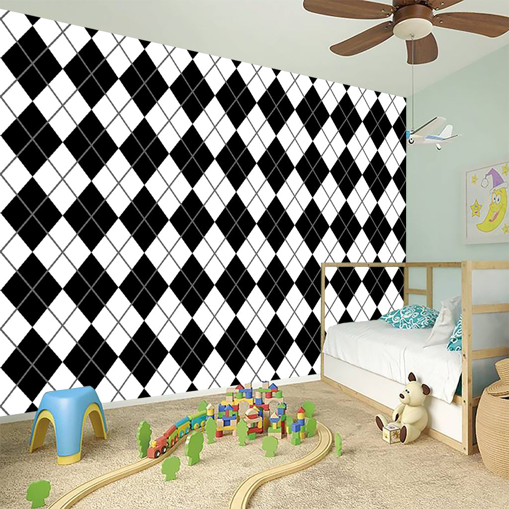 Black And White Argyle Pattern Print Wall Sticker