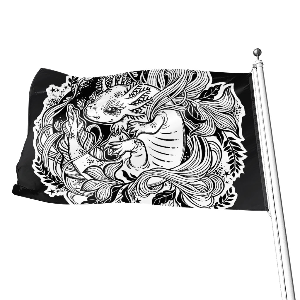 Black And White Axolotl Print Flag