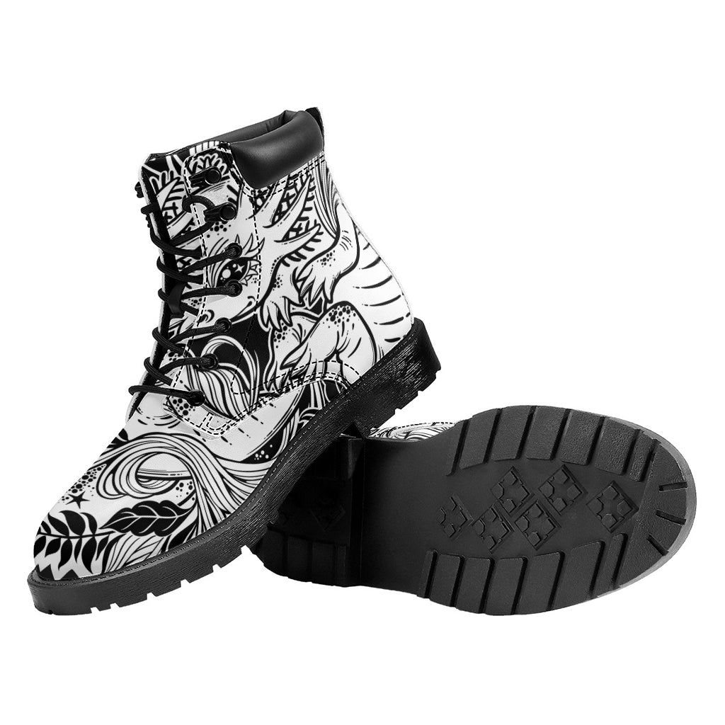 Black And White Axolotl Print Work Boots