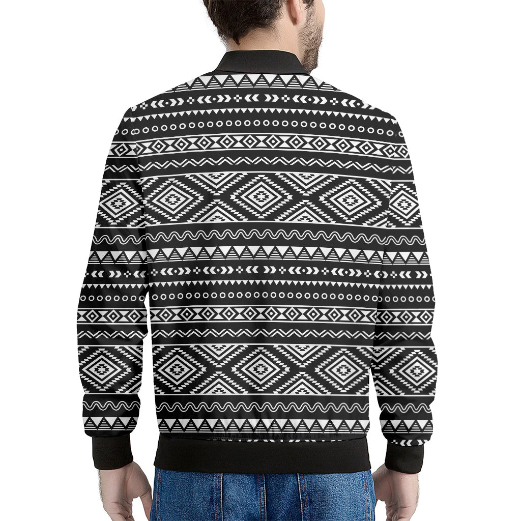 Black And White Aztec Ethnic Print Men's Bomber Jacket