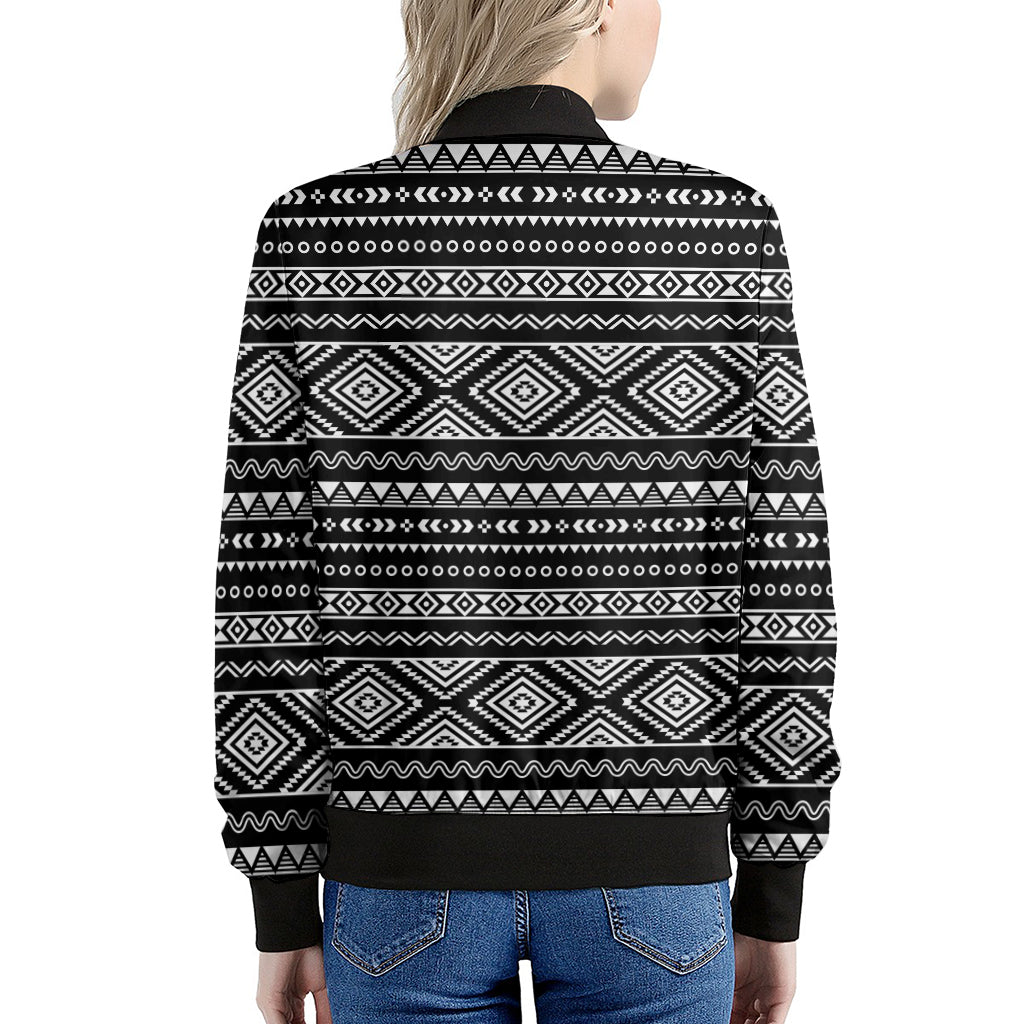 Black And White Aztec Ethnic Print Women's Bomber Jacket