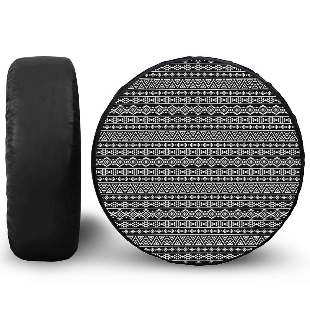 Black And White Aztec Geometric Print Leather Spare Tire Cover