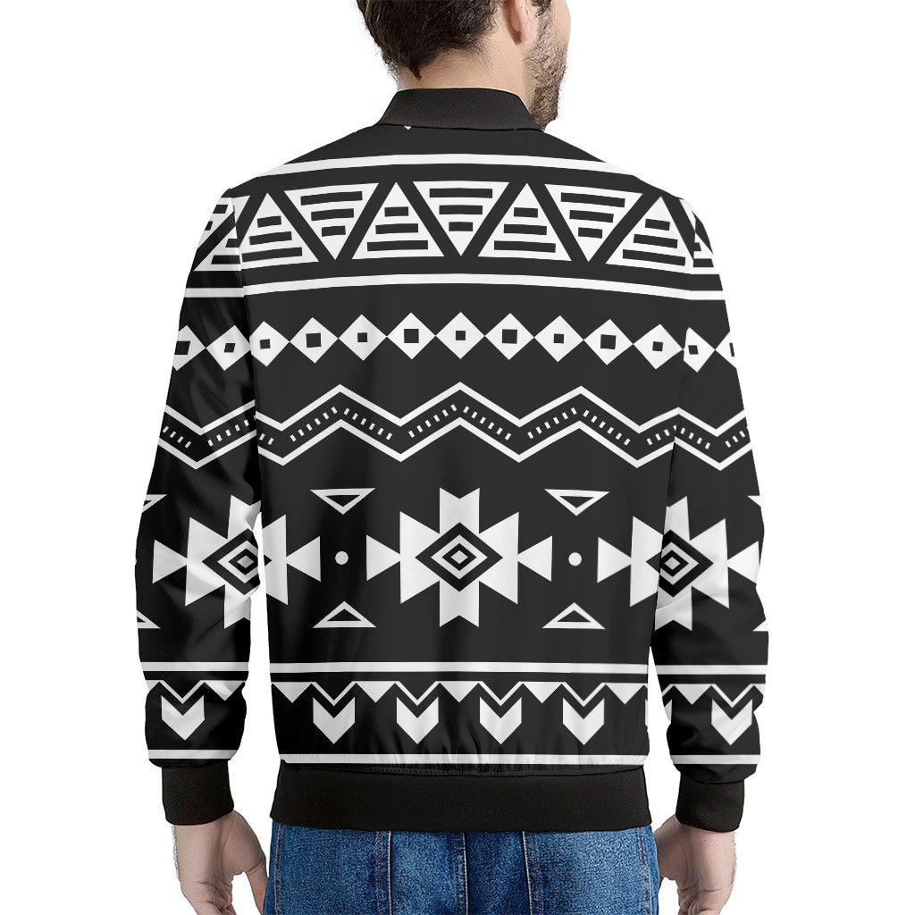Black And White Aztec Pattern Print Men's Bomber Jacket