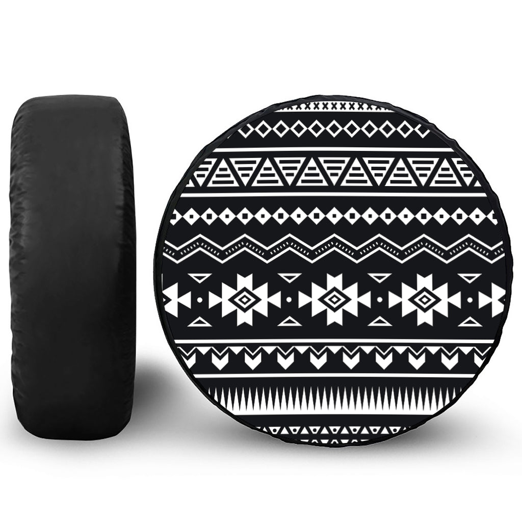 Black And White Aztec Pattern Print Tire Cover