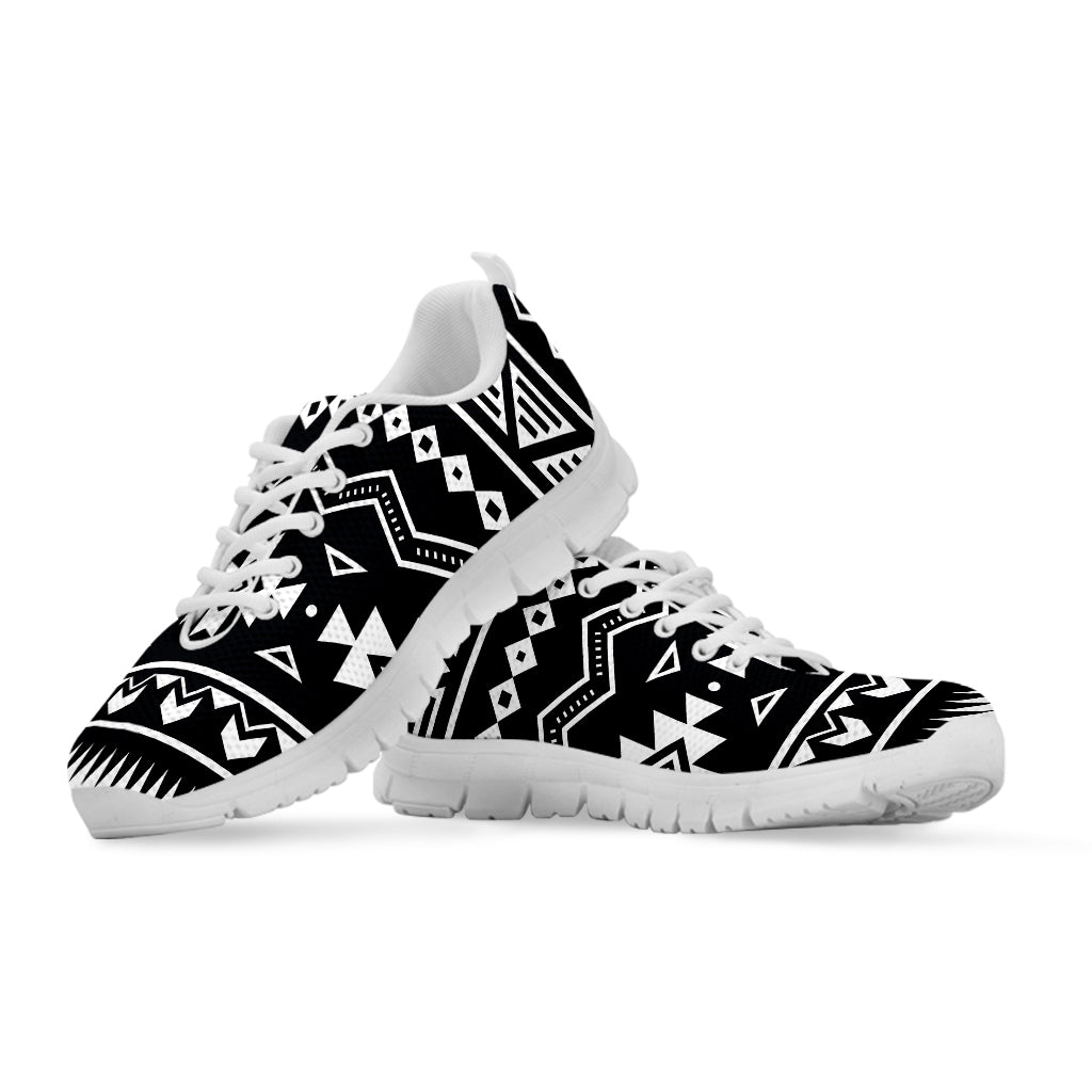 Black And White Aztec Pattern Print White Running Shoes