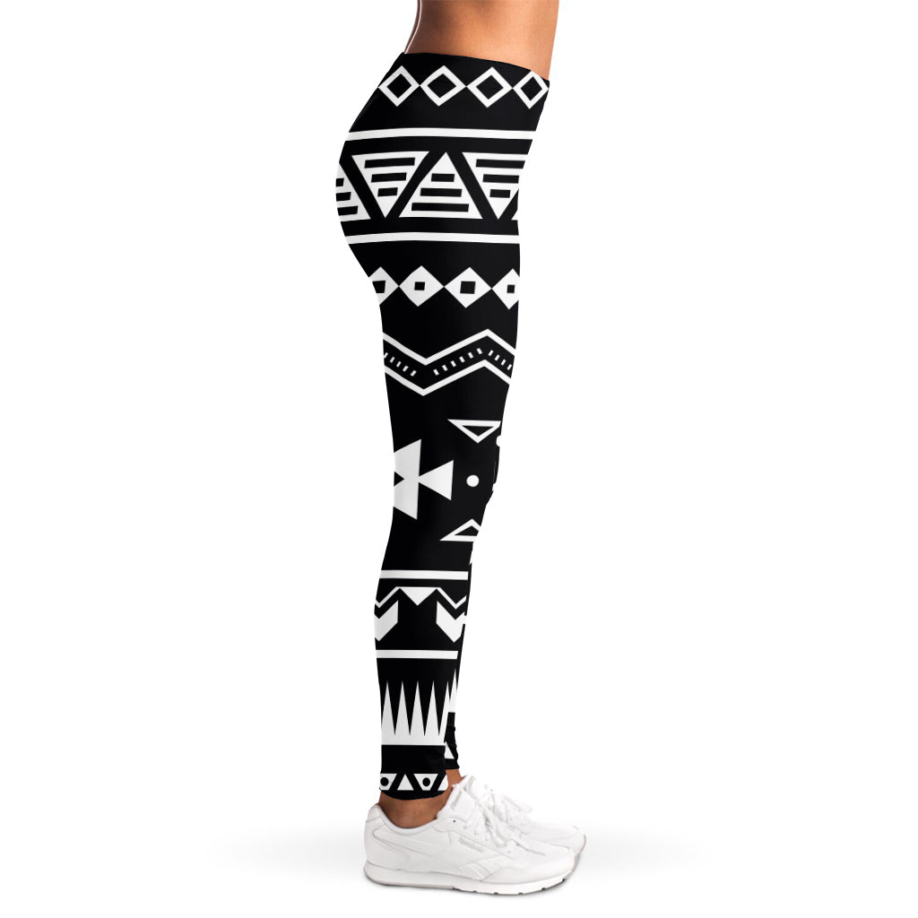 Black And White Aztec Pattern Print Women's Leggings