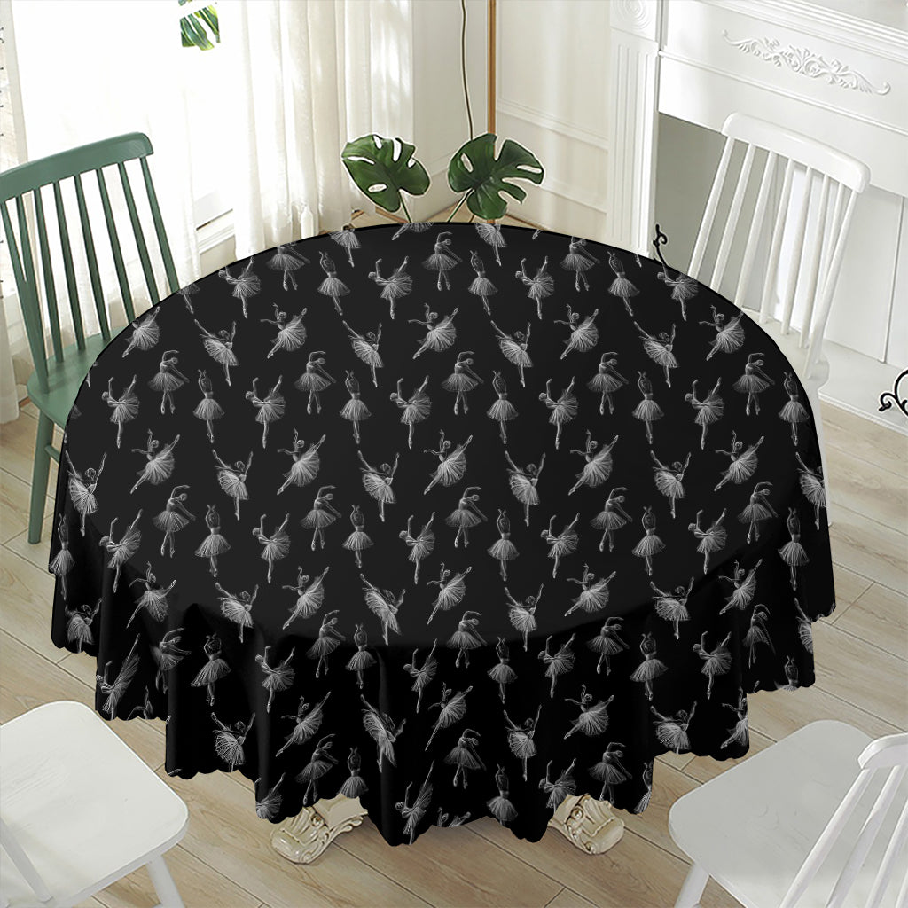Black And White Ballet Pattern Print Waterproof Round Tablecloth