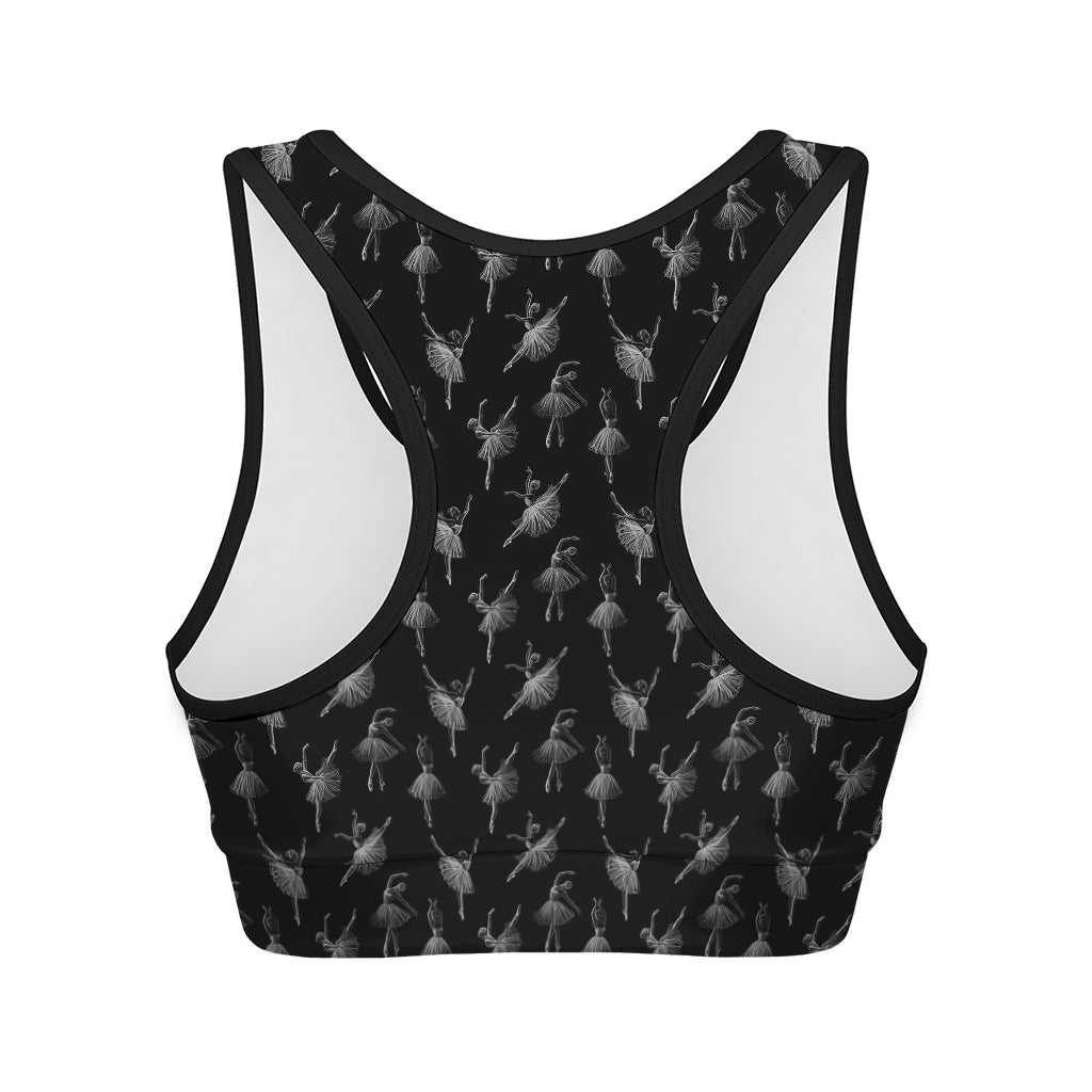Black And White Ballet Pattern Print Women's Sports Bra
