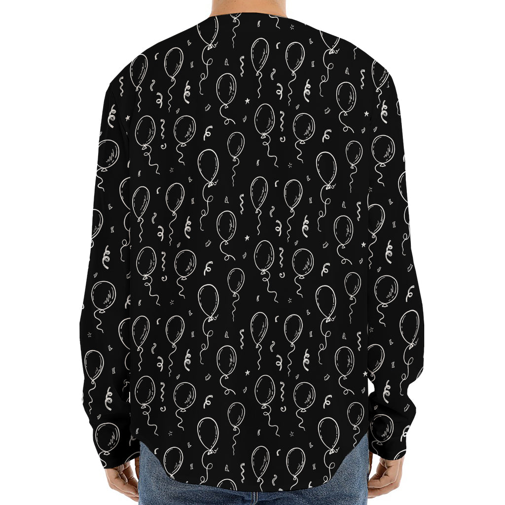 Black And White Balloon Pattern Print Long Sleeve Baseball Jersey