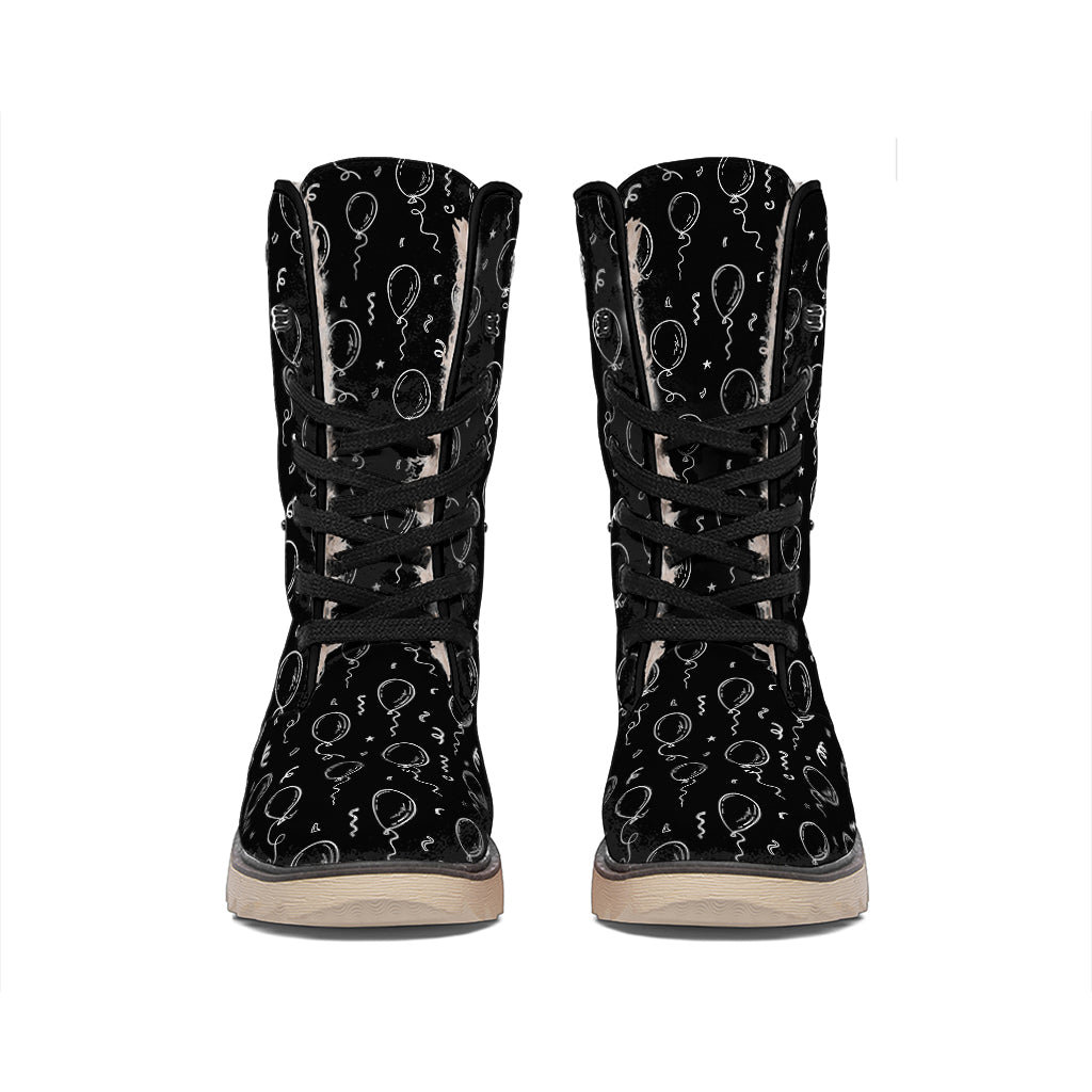 Black And White Balloon Pattern Print Winter Boots