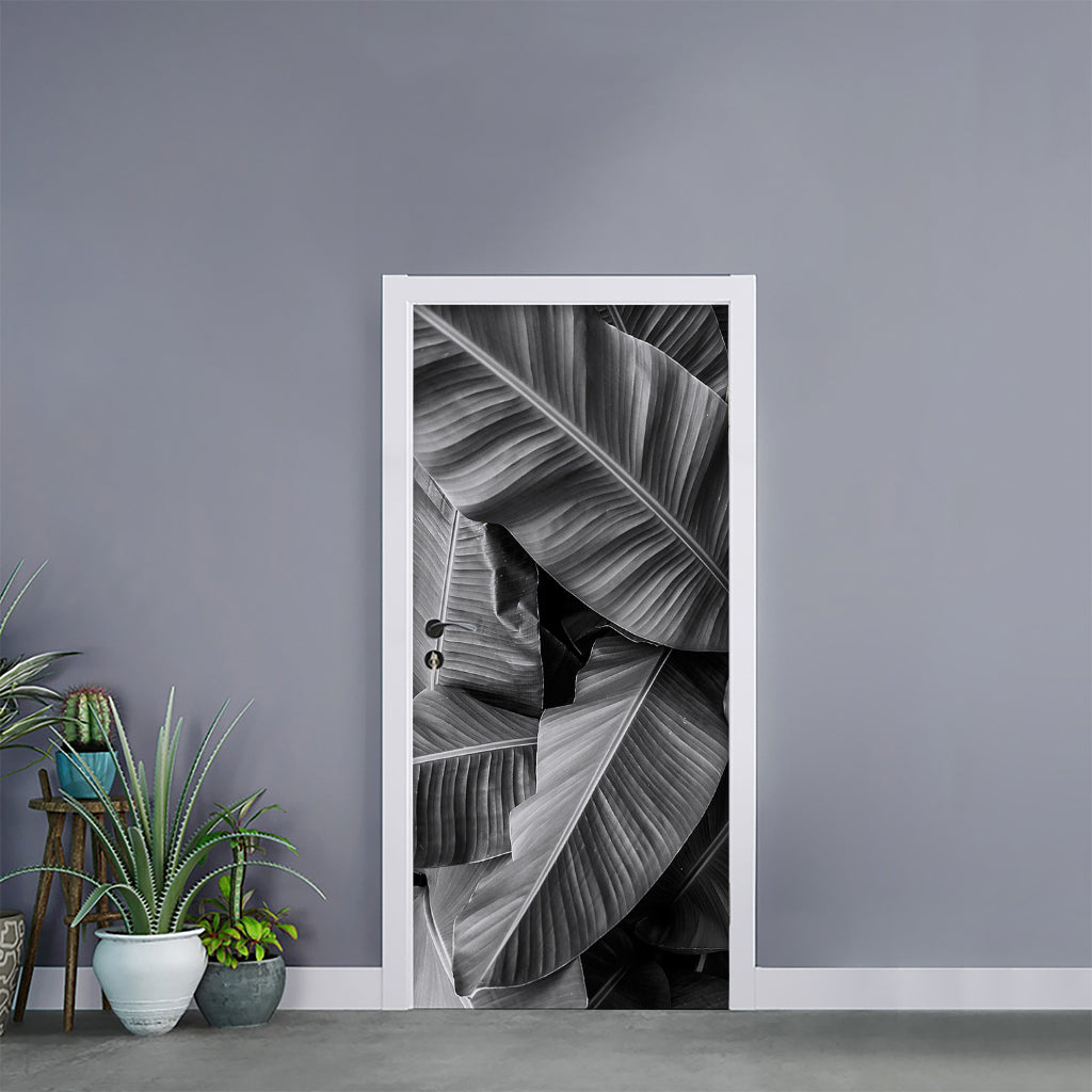 Black And White Banana Leaf Print Door Sticker