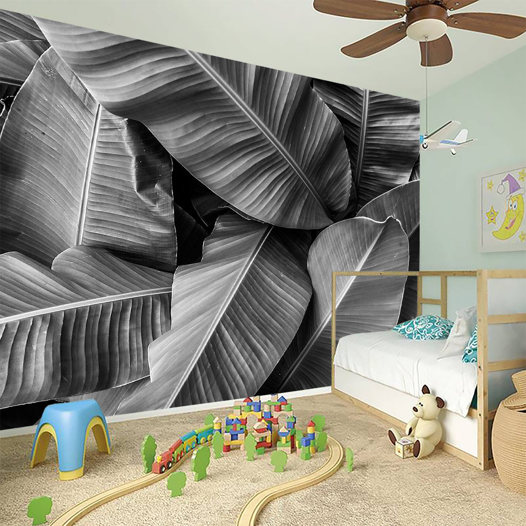 Black And White Banana Leaf Print Wall Sticker