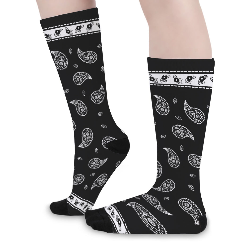 Black And White Bandana Print Long Socks