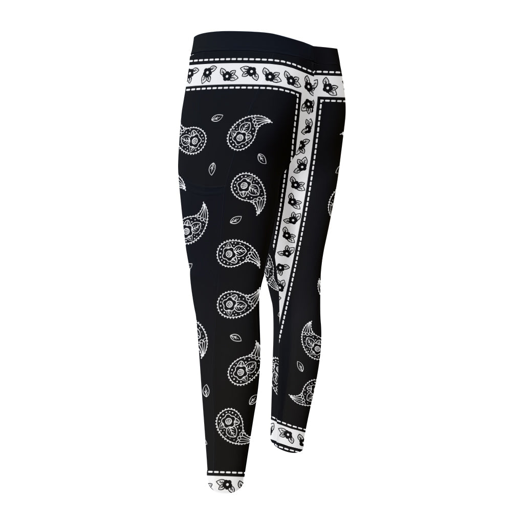 Black And White Bandana Print Men's Compression Pants