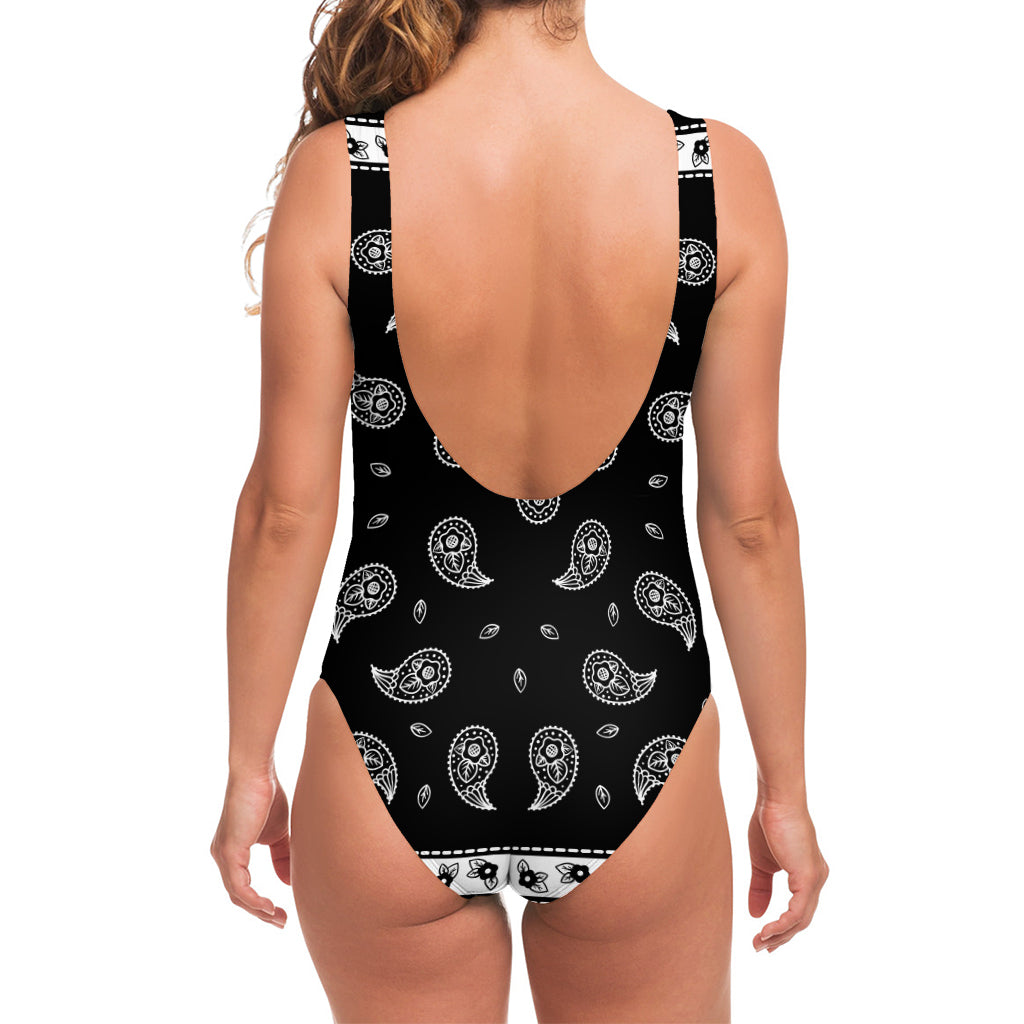 Black And White Bandana Print One Piece Swimsuit