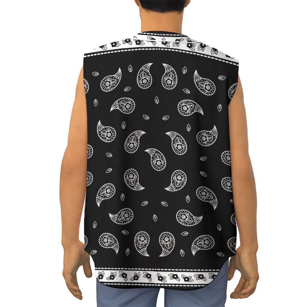 Black And White Bandana Print Sleeveless Baseball Jersey